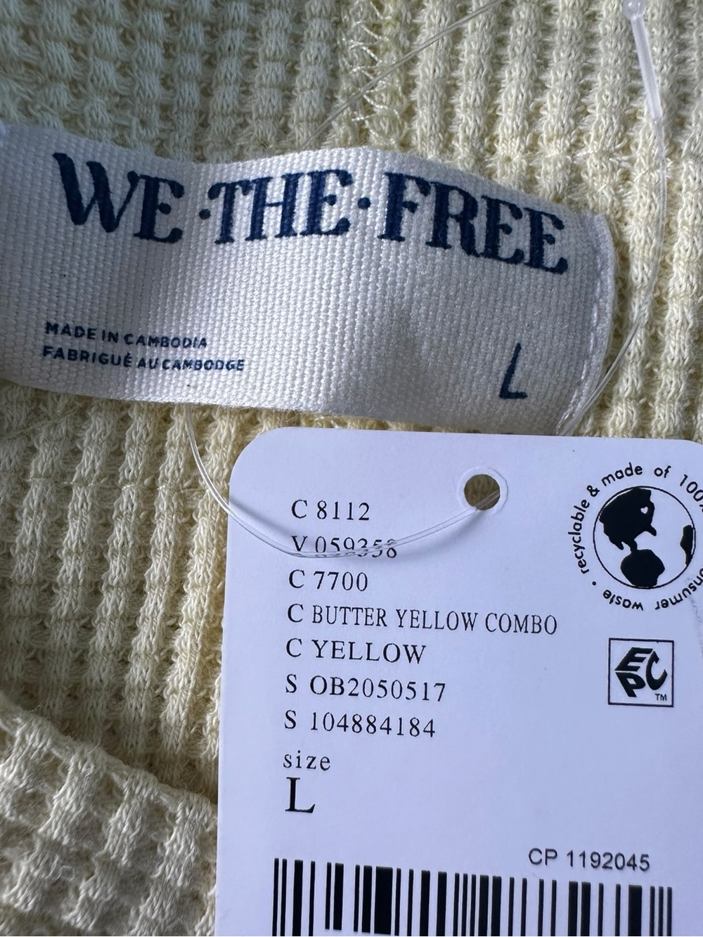 Free People All In Cuff Grunge 90s Thermal Sweater Crewneck Top Large Yellow - Picture 9 of 11